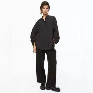 H&M EUC Gathered Balloon Sleeves Button Down Shirt Blouse Black Size S Oversized